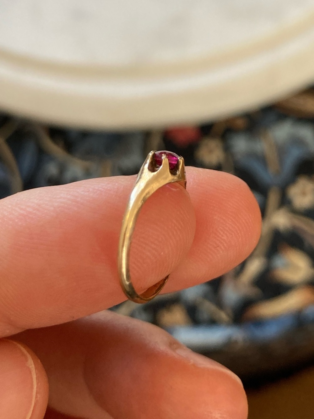 Antique Victorian Old Cut Ruby Paste Belcher Ring, Loeb & Co. 1896, Tiny Size - Picture 8 of 16